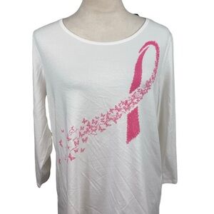 NWT Chico's White Top with Pink Breast cancer Ribbon Design top size large